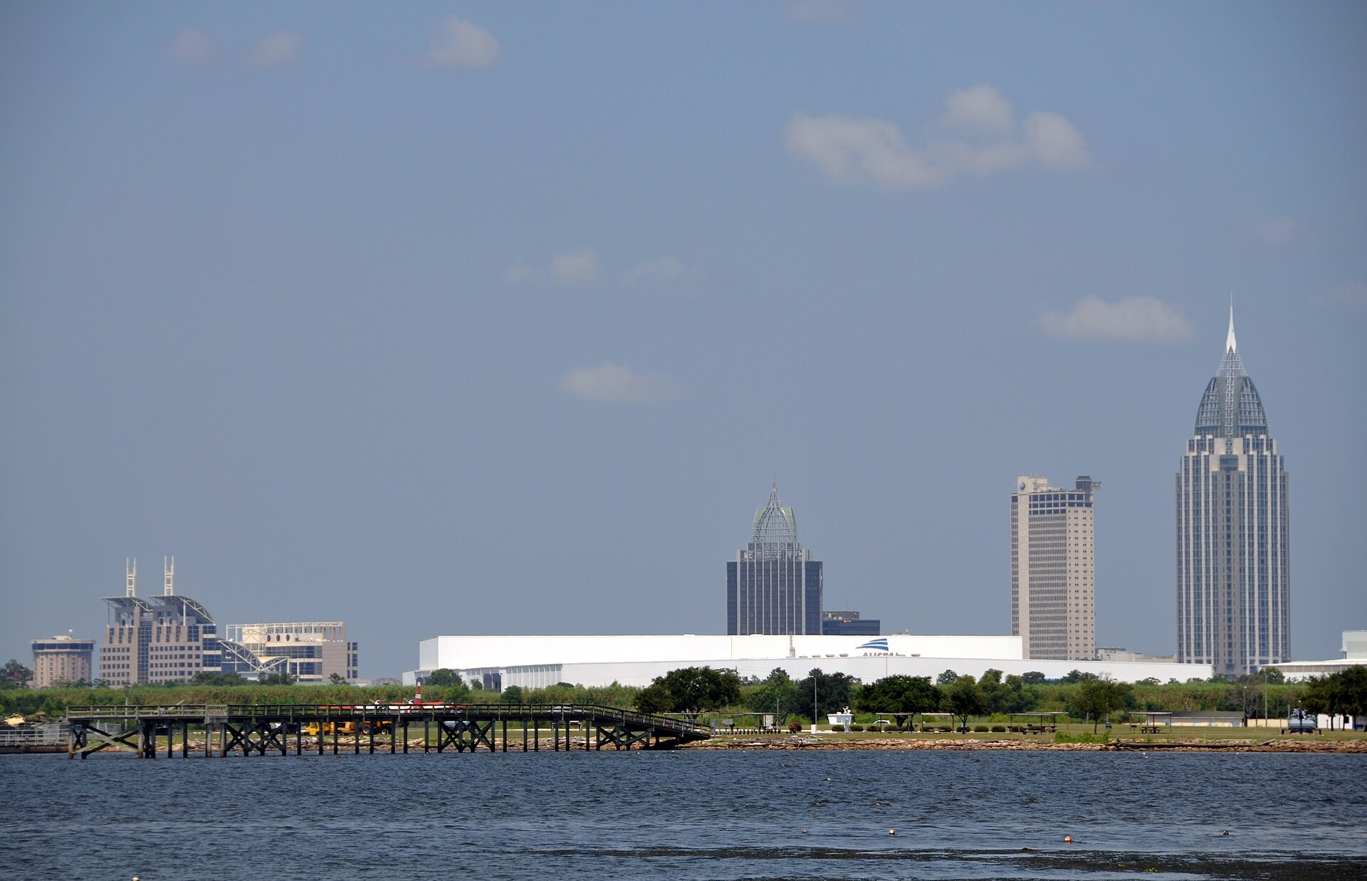 Mobile Alabama skyline from the causeway - August 2015