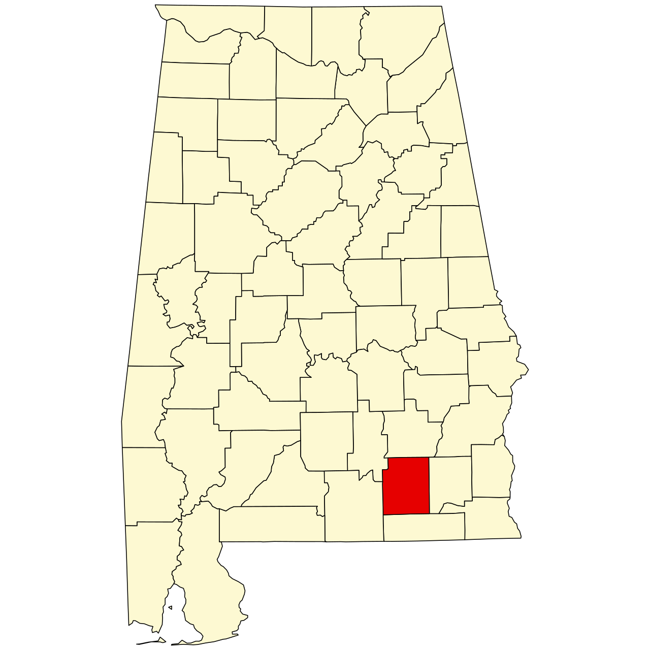 Map of Alabama highlighting Coffee County
