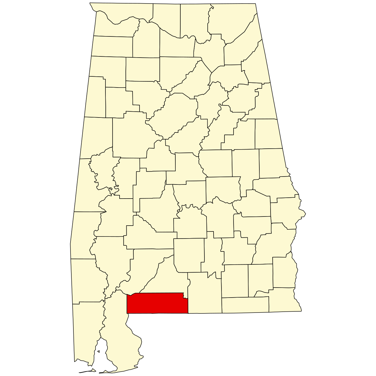 Map of Alabama highlighting Escambia County