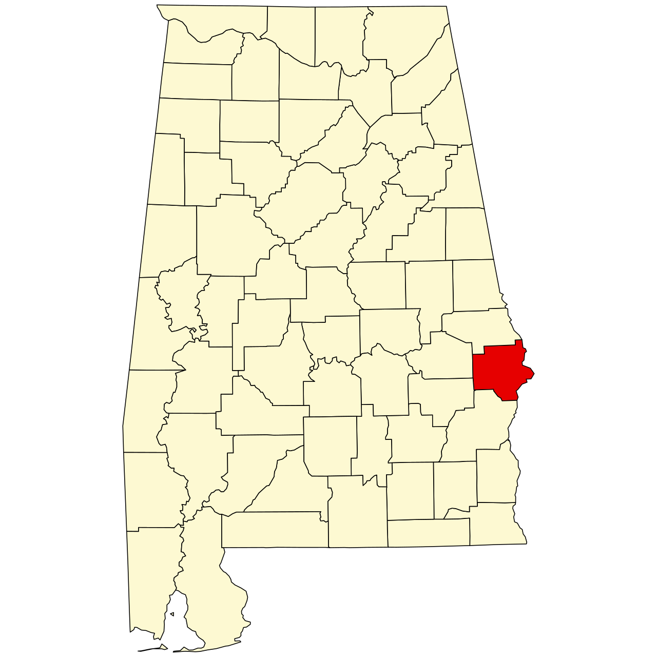 Map of Alabama highlighting Russell County